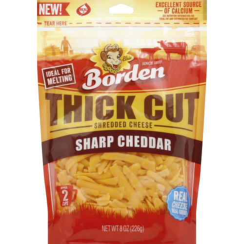 Borden Cheese, Shredded, Sharp Cheddar, Thick Cut