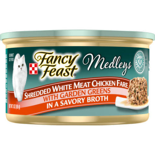 Fancy Feast Broth Wet Cat Food, Medleys Shredded White Meat Chicken Fare With Garden Greens