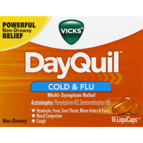 Vicks DayQuil, Cold & Flu, Multi-Symptom Relief, LiquiCaps