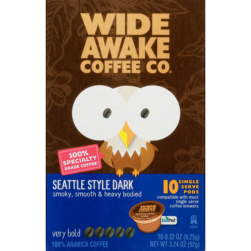 Wide Awake Coffee Co. Coffee, Very Bold, Seattle Style Dark, Single Serve Pods