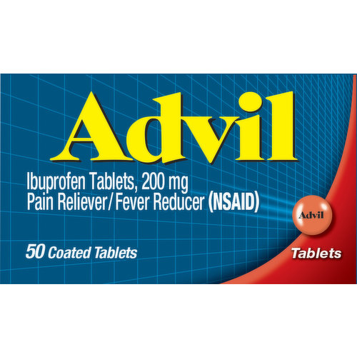 Advil stops pain where it starts, providing a powerful pain reliever. Whether you have a headache, muscle ache, backache, toothache, menstrual pain, minor arthritis and other joint pain, or aches and pains from the common cold, Advil brings relief where you need it. This pain medicine and fever reducer is scientifically designed to block the chemicals in the body that cause pain and fever. Each tablet contains ibuprofen 200mg, a non-steroidal anti-inflammatory drug (NSAID). Coated Advil tablets are easy to swallow, providing relief that lasts for up to 6 hours. One Advil is all it often takes for headache relief, muscle ache relief, joint pain relief or minor arthritis pain relief, and the medicine in Advil is what doctors use most for their own aches and pains. The world's best-selling ibuprofen brand, Advil has provided safe, effective pain relief for over 35 years. Nothing's stronger on tough pain than Advil.*
*Among non-prescription analgesics