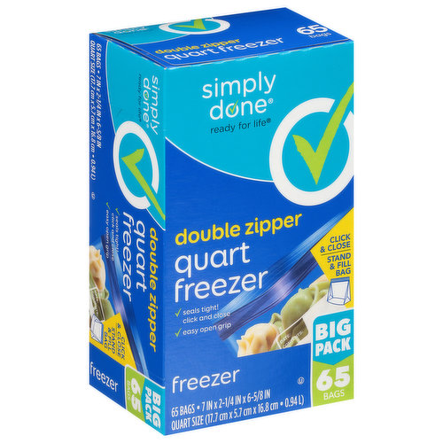 Simply Done - Simply Done, Freezer Bags, Double Zipper, Quart Size