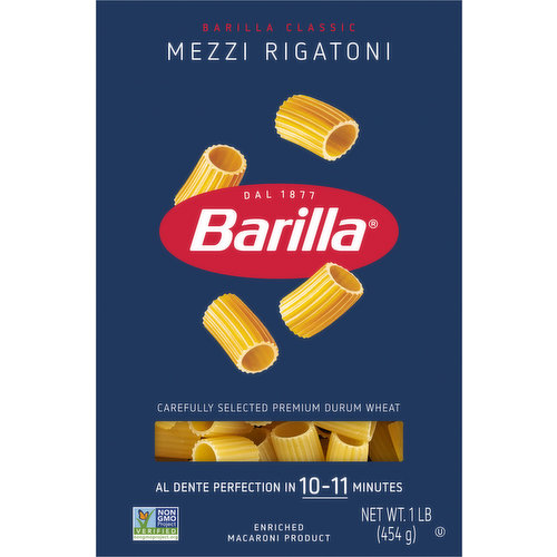 Barilla classic. Dal 1877. Carefully selected premium durum wheat. Al dente perfection in 10-11 minutes. Give people food you would give your children - Pietro Barilla. Family owned since 1877. Over 145 years of pasta expertise. Durum wheat highest quality. Always cook to al dente perfection. Barilla is committed to bringing you the best possible pasta, from field to table. With over 145 years of pasta-making expertise, we have made it our mission to source the highest quality durum wheat, and simply do things the right way - for people and for our planet. The result? Delicious al dente pasta that cooks to perfection, every time. Product sold by weight, not volume. Product may settle. The amount of product in this box may differ from the amount contained in similar-sized boxes. Recyclable packaging.