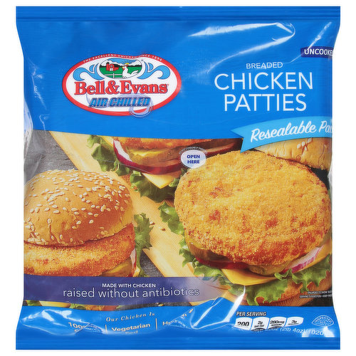 Bell & Evans Chicken Patties, Breaded, Air Chilled