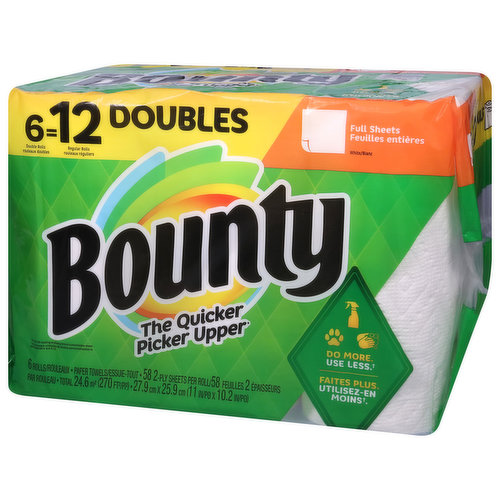 Bounty Paper Towels, Doubles, 2-Ply - 12 rolls