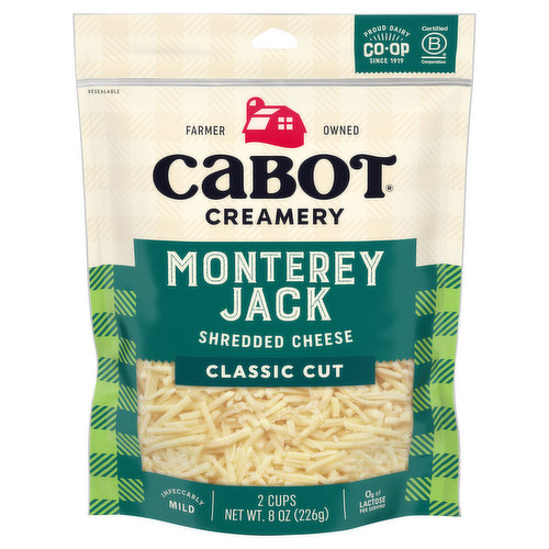 Cabot Creamery Shredded Cheese, Monterey Jack, Classic Cut