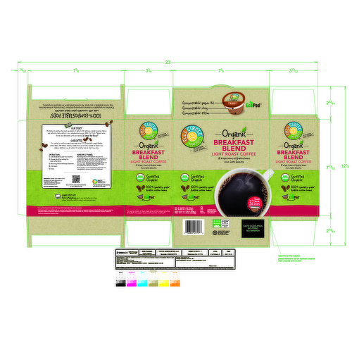 Full Circle Market Coffee, Organic, Light Roast, Breakfast Blend, Single Serve Pods