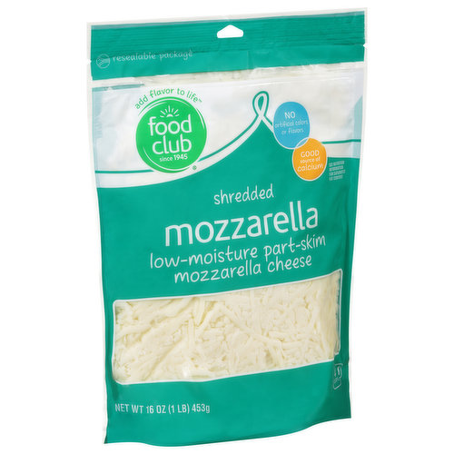 Food Club Shredded Cheese, Part-Skim, Low-Moisture, Mozzarella