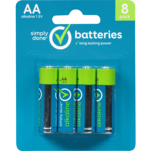 Simply Done Batteries, Alkaline, AA, 8 Pack