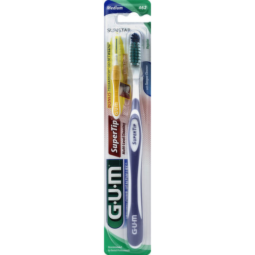 GUM Toothbrush, Super Tip, Regular, Medium 462, Bonus