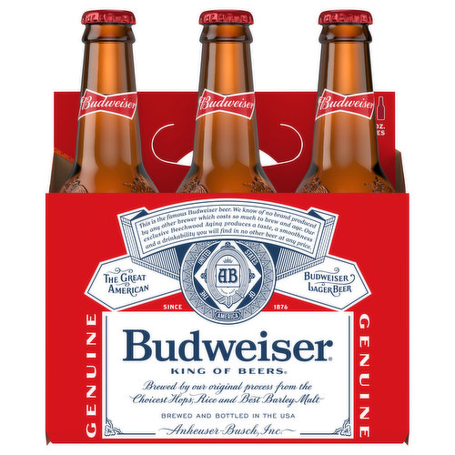 Budweiser Beer, 6 Pack Beer, 12 FL OZ Bottles, 5% ABV