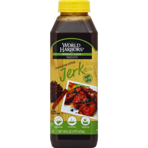 World Harbors Sauce & Marinade, Jerk, Sweet & Spicy, Jamaican Style