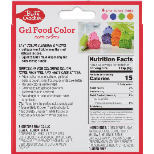 Betty Crocker Gel Food Color Neon - 4 ct - 2.7 oz pkg