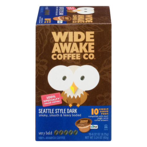 Wide Awake Coffee Co. Coffee, Very Bold, Seattle Style Dark, Single Serve Pods