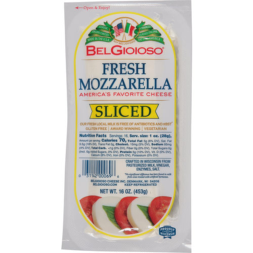 BelGioioso Sliced Cheese, Fresh Mozzarella