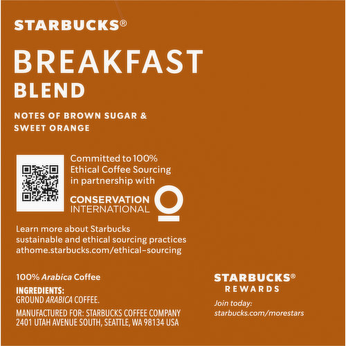 Starbucks Breakfast Blend, Medium Roast K-Cup Coffee Pods, 100