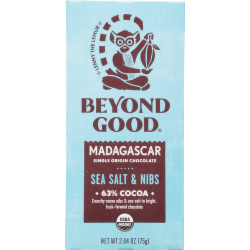 Beyond Good Single Origin Chocolate, Madagascar, Sea Salt & Nibs, 63% Cocoa