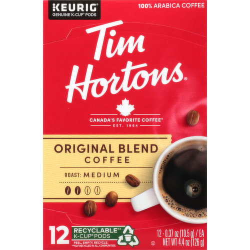 Tim Hortons Coffee, Medium Roast, Original Blend, K-Cup Pods