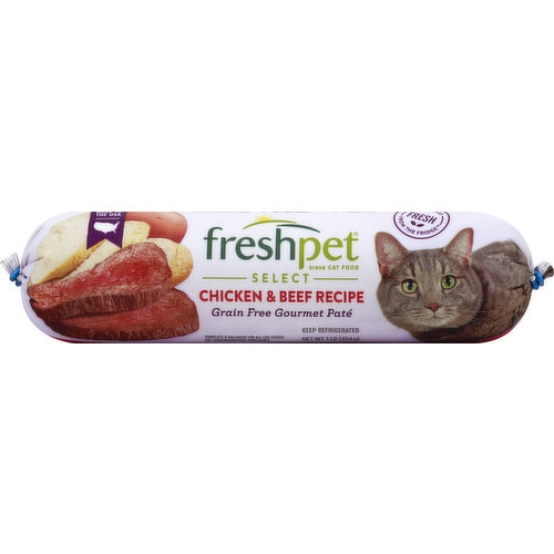 Freshpet Cat Food, Grain Free, Chicken & Beef Recipe, Gourmet Pate