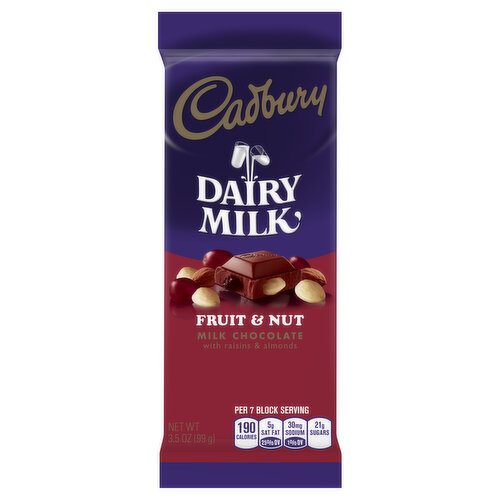 Cadbury Candy Bar, Milk Chocolate with Raisins and Almonds