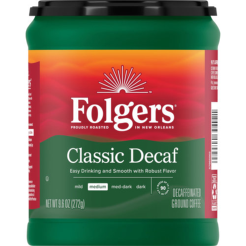 Folgers Coffee, Ground, Medium, Classic Decaf, Decaffeinated