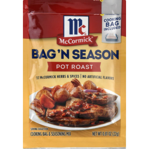 No artificial flavors. Made with McCormick herbs & spices. Cooking bag included. No MSG added (except those naturally occurring glutamates). mccormick.com. Questions? 1-800-632-5847. For recipes, visit mccormick.com. Packed in USA.
