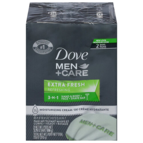 Dove Men+Care Hand & Body + Face + Shave Bar, Extra Fresh, Refreshing, 3-n-1