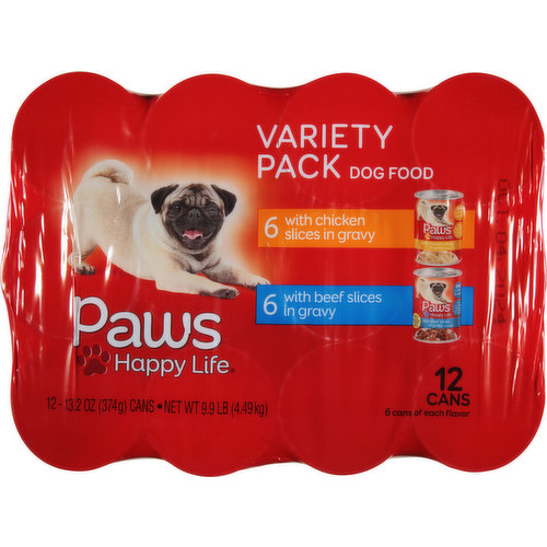 Paws Happy Life Dog Food, Chicken Slices in Gravy/Beef Slices in Gravy, Variety Pack