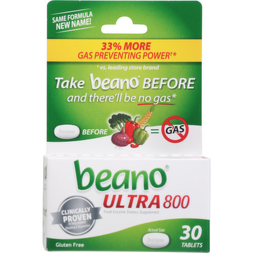 Beano Food Enzyme Dietary Supplement, Ultra 800, Tablets