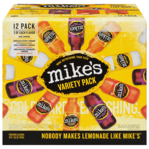 Mike's Malt Beverage, Premium, Black Cherry/Strawberry/Pineapple Hard Lemonade, Variety Pack