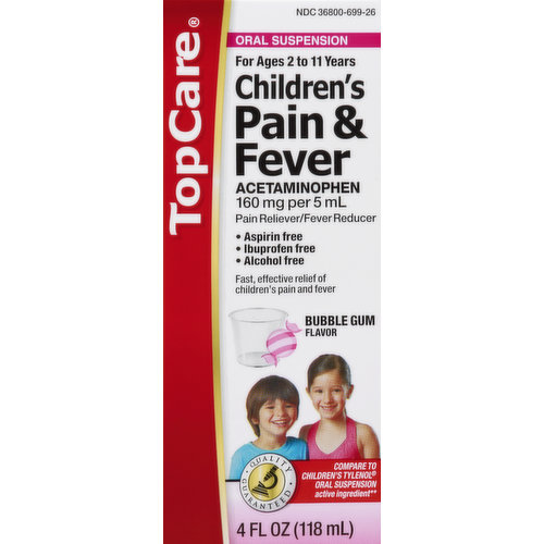 TopCare Pain & Fever, Children's, Oral Suspension, Bubble Gum Flavor