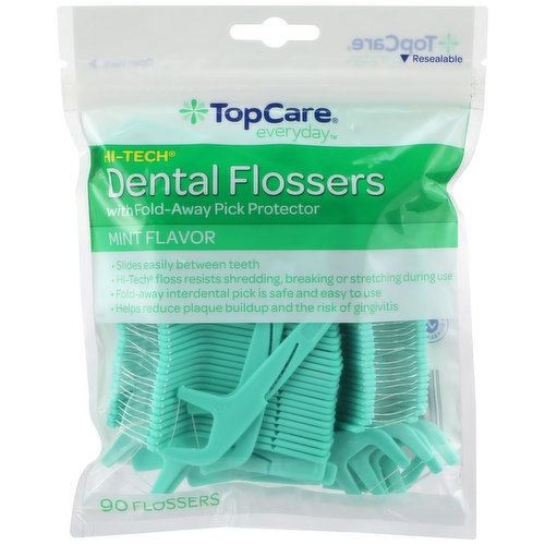 TopCare Hi-Tech Dental Flossers With Fold-Away Pick Protector, Mint