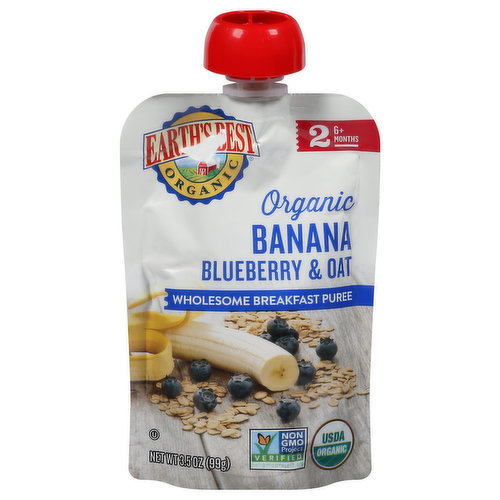 Earth's Best Breakfast Puree, Wholesome, Organic, Banana Blueberry & Oat, 2 (6+ Months)