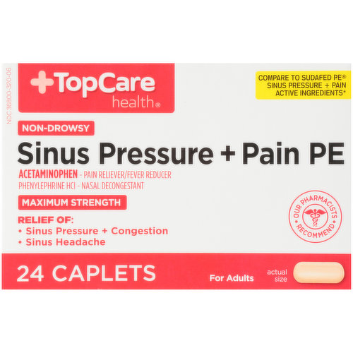 TopCare Sinus Pressure + Pain PE, Maximum Strength, Caplets, Non-Drowsy, For adults