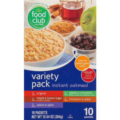 Food Club Instant Oatmeal, Variety Pack