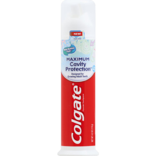 Colgate Toothpaste, Anticavity Fluoride, Mild Bubble Fruit, Gel, for Growing Adult Teeth 6+