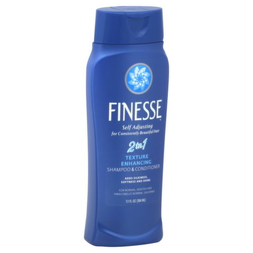 For consistently beautiful hair. Adds silkiness, softness and shine. For normal, healthy hair. Finesse's unique self adjusting formula contains silk and soy proteins that protect the hair shaft with a coat of conditioning and shine. So, no matter how your hair is, the result is consistently beautiful hair. For normal, healthy hair. Finesse Texture Enhancing Conditioner: provides an extra boost of conditioning for great texture and shine, superb softness and manageability; helps you where you need a little and where you need a lot - without build-up or weigh down. Made in USA.