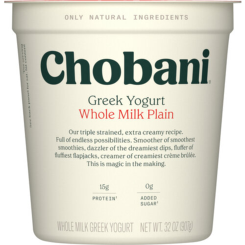Chobani Yogurt, Greek, Whole Milk, Plain