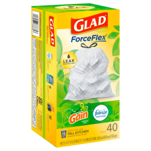 Glad Force Flex 13 Gal. Drawstring Trash Bags Original Scent with