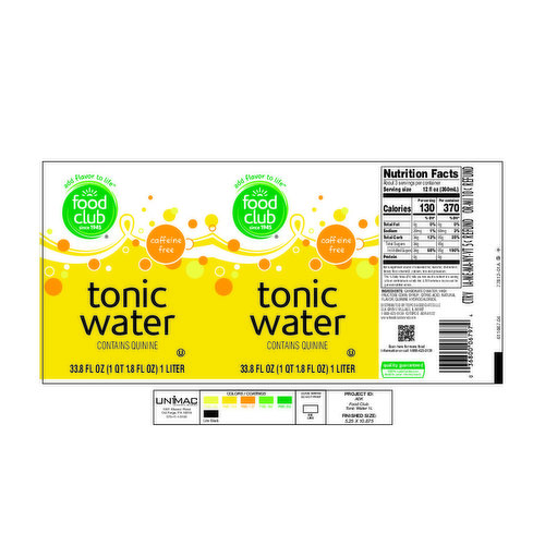 Food Club Tonic Water, Caffeine Free