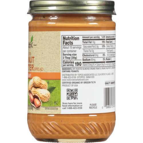 Full Circle Market Peanut Butter Spread, Creamy