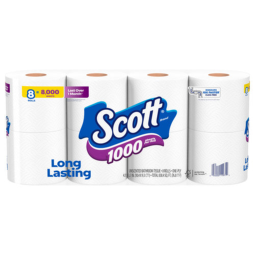 Scott Bathroom Tissue, Unscented, One-Ply