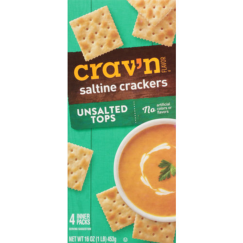 Crav'n Flavor Saltine Crackers, Unsalted Tops, 4 Inner Packs