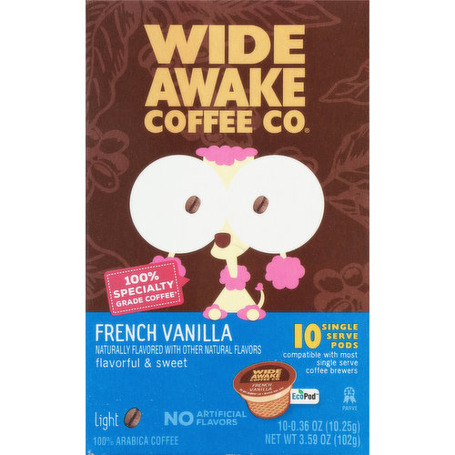 Wide Awake Coffee Co. Coffee, Light, French Vanilla, Single Serve Pods