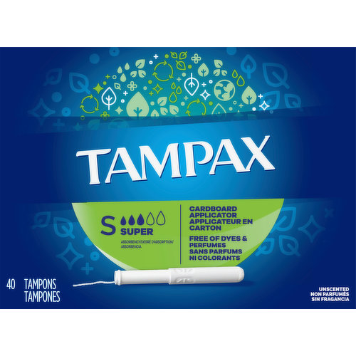 Tampax Tampons, Cardboard Applicator, Super Absorbency, Unscented