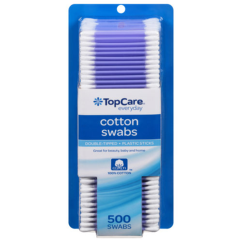 TopCare Cotton Swabs, Double-Tipped, Plastic Sticks