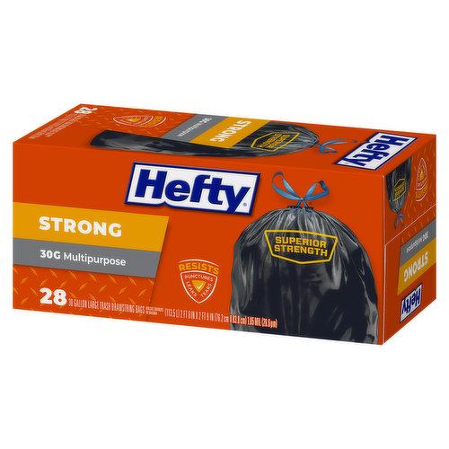 Hefty Trash Bags, Drawstring, Multipurpose, Scent Free, Ultra Strong, Large,  30 Gallon - King Kullen