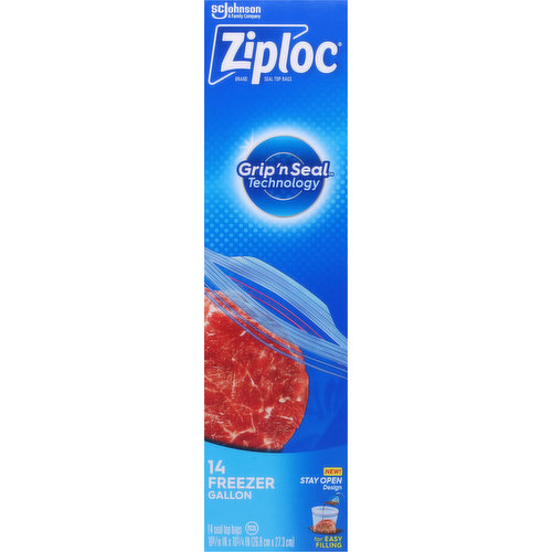 Ziploc Seal Top Bags, Freezer, Gallon - 14 bags