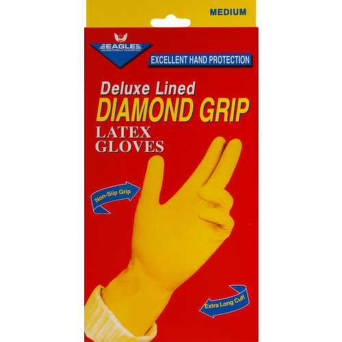 Eagle Latex Gloves, Deluxe Lined, Diamond Grip, Medium