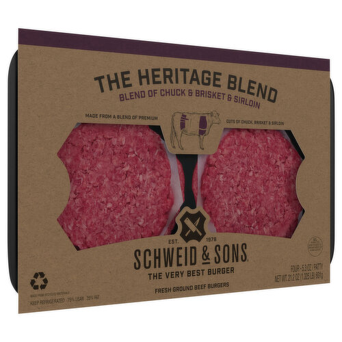 Schweid & Sons Beef Burgers, Fresh Ground, 75%/25%, The Heritage Blend